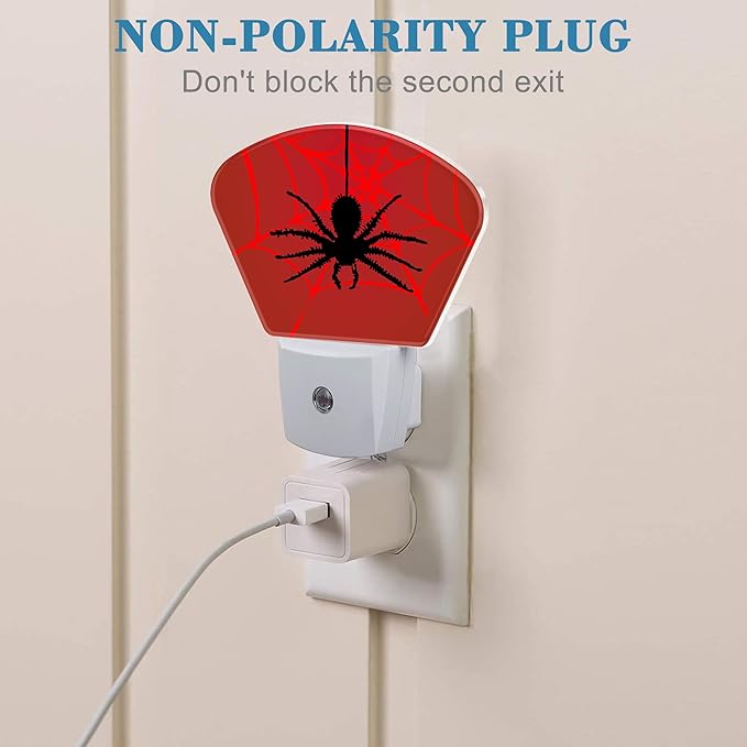 Black Spider Night Light for Kids, Red Spider Web LED Night Light Plug into Wall with Dusk to Dawn Sensor for Girls Boys Women Men Bedroom, Hallway, Kitchen, Bathroom, Stairs Decor