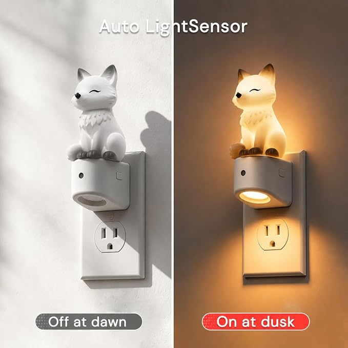 L LOHAS LED Night Light for Kids, Kids Night Light, Dusk to Dawn Sensor | 3D Cute White Fox Night Lights,RGB+Soft White 3000K,Birthday Gift Nightlight for Kids, Room Decor