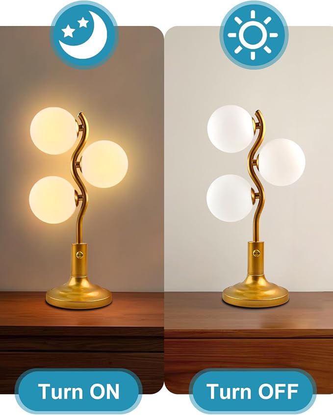 Globe Gold Table Lamp for Bedroom Gift Dimmable G9 3 Bulbs Included | Modern Round Ball Lamp Nightstand Desk Lamp Ambient Warmwhite Bedside Lamps for Living Room Dining Party Home Office Decor