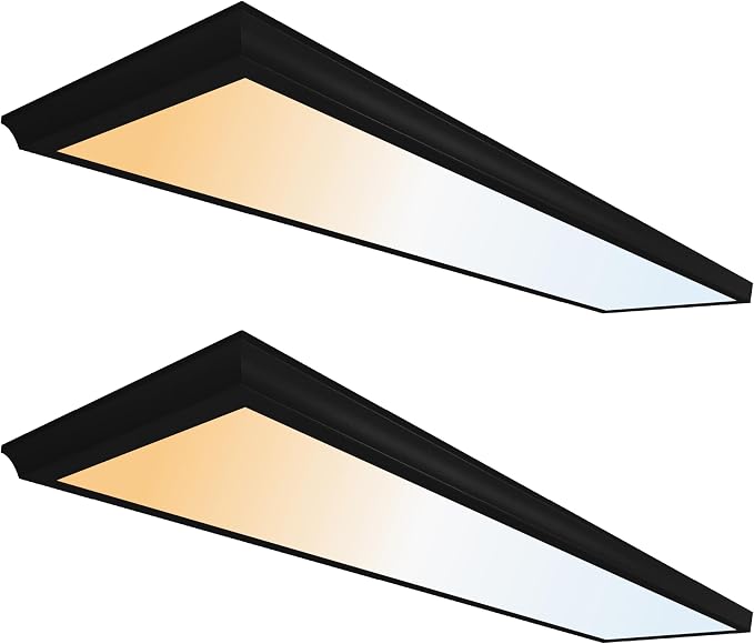 Ultralux Framed 1x4 Surface Mount LED Panel Dimmable 5CCT Matte Black 2Pk | 4000 lumens, 120-degree beam, CRI>80, 48.5 x 12.5 x 1.2 in, aluminum, fits junction boxes, over 50,000 hours