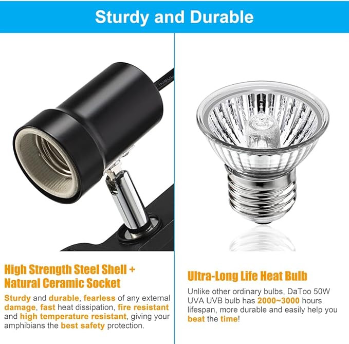 Reptile Heat Lamp Rotatable Turtle Heating Light with 50W UVA UVB Heat Bulb Simulated Sunlight Basking Spot Lamp with Clamp for Reptiles Lizard Amphibian Bearded Dragon Snake (With Timer&Dimmer)