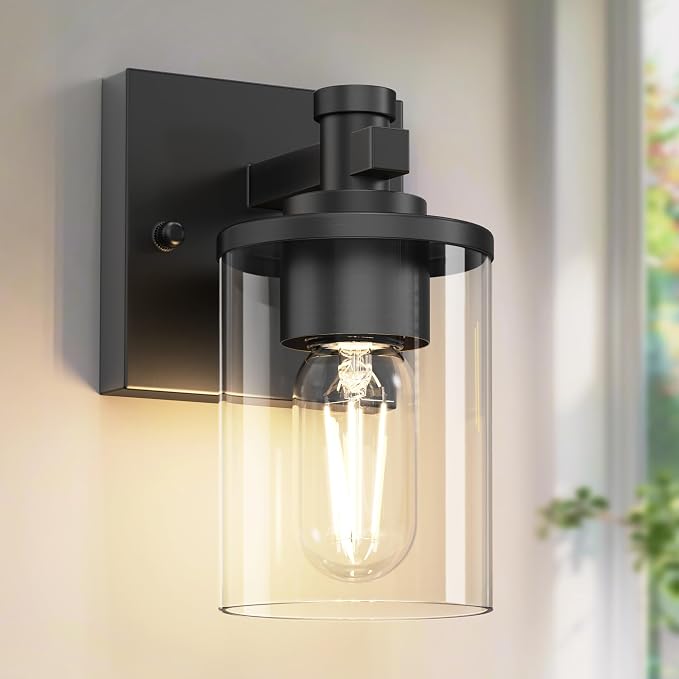 Bathroom Light Fixture, Bathroom Vanity Light Over Mirror, 1-Lights | Vanity Lights for Bathroom, Modern Lighting Fixtures with Clear Glass Shade, Black Vanity Lights, ETL Listed