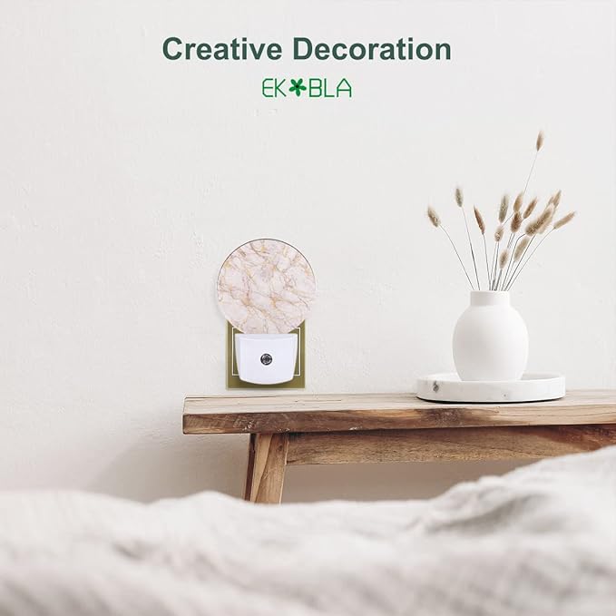 EKOBLA Marble Pattern Night Light, Plug-in Pink Wall Lamp, LED Home Decor Round Light for Girls Boys Grandma Grandpa