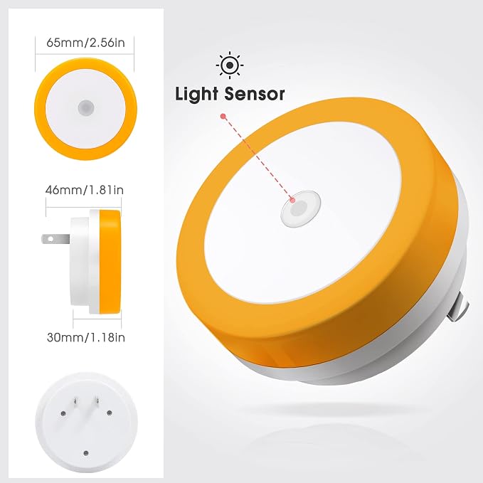 Amber Night Light Orange, LED Night Lights for Kids 4 Pack | Plug in Night Light, Hallway Lights, Wall Light, Nightlight for Adult, 0.6W 60LM