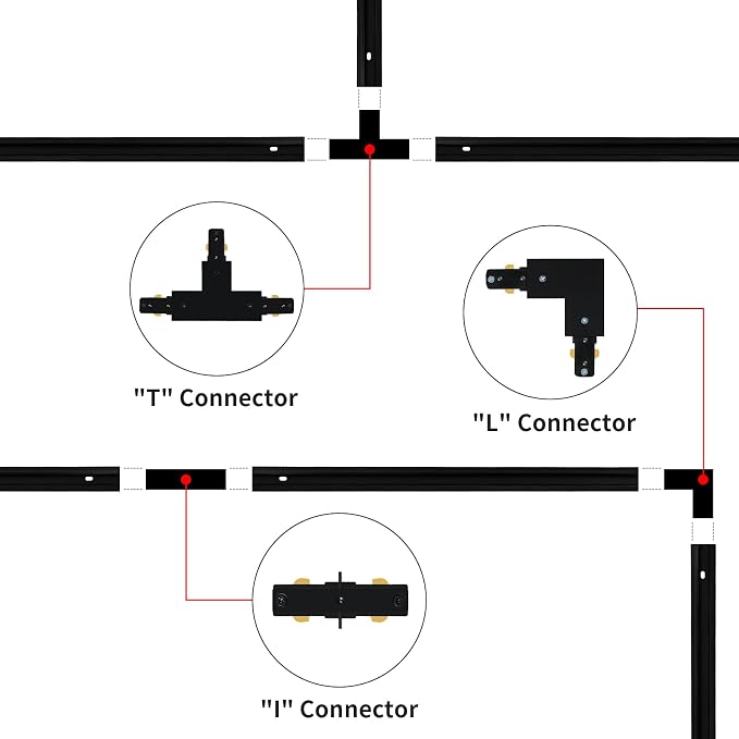 26FT H Track Lighting Rail Kit, Black 120V H Type Track Rail System | Includes Floating Canopy Connector, I/L/T Connectors, End Caps and Live End Feed. Compatible with H style 3-wire Track Heads