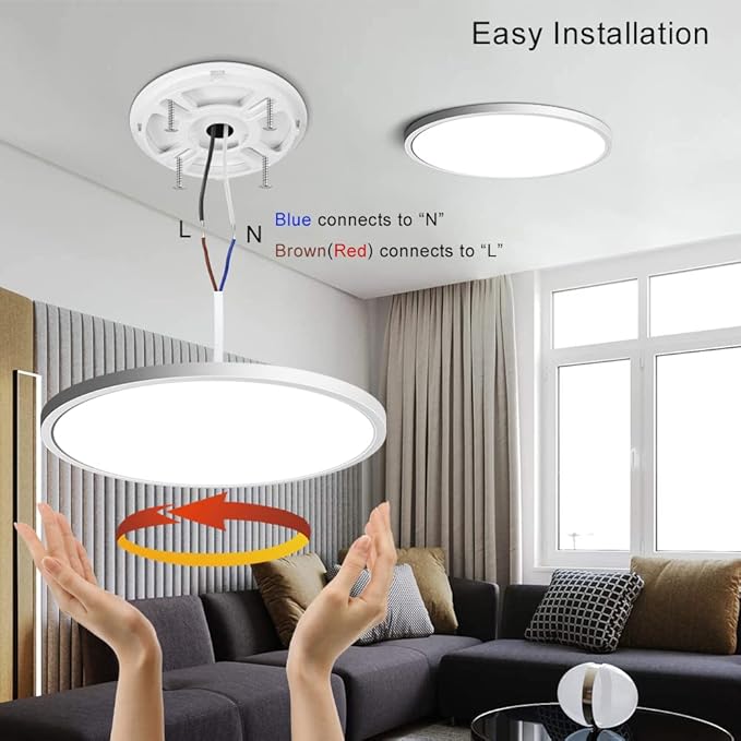 LEDLightsWorld LED Ceiling Light Flush Mount, 12inch 24W 2800K Warm White Ceiling Light, 3200LM Round Light Fixtures Ceiling Mount, Flat Slim Ceiling Lights for Bedroom Kitchen Living Room Stairwell