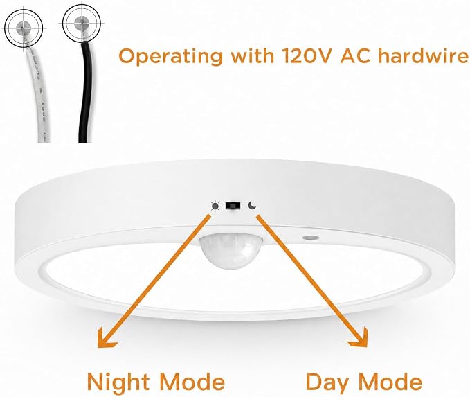 TALOYA 18W Motion Sensor Ceiling Light,6.7" 5000K LED Flush Mount,Hardwired | PIR Motion Sensor with Day/Night Modes,Hardwired Ceiling Light for Closets,Hallways,Stairways, Garages,Basements,Porches