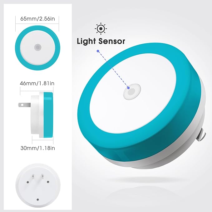 Night Lights Plug into Wall Azure Blue Night Light [2Pack] | Nightlight with Light Sensors, LED Night Light for Kids Room, Baby, Bathroom, Stair Lights, Hallway Light