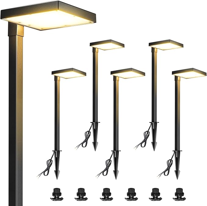 LUTEC 6 Pack Low Voltage Pathway Lights, Aluminum 12V Landscape Lighting with Connectors，IP65 Waterproof Anti-Glare Wired LED Pathway Lights, 5W 500LM Warm White 3000K for Pathway, Yard, Garden