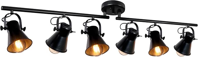 57" Black Track Lighting Fixtures Ceiling 6 Light Rustic Track Light | Farmhouse Track Light for Kitchen Bar Closet Living Room Spotlight,Directional 270°Rotatable Light Head