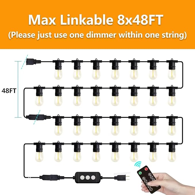 96FT LED Outdoor String Lights with Dimmer & Timer, Shatterproof IP65 Waterproof Patio Lights for Christmas, Party, Wedding Decoration
