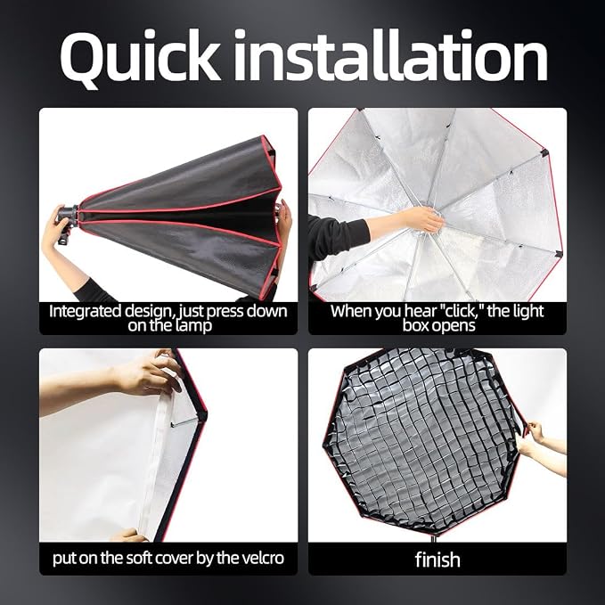 Softbox Photography Lighting Kit,37" Octange Softbox Lighting Kit with Honeycomb Grid 110W 2700K-6500K 11000Lux Dimmable LED Prismatic Lamp and Remote Control, Lighting for Video Recording