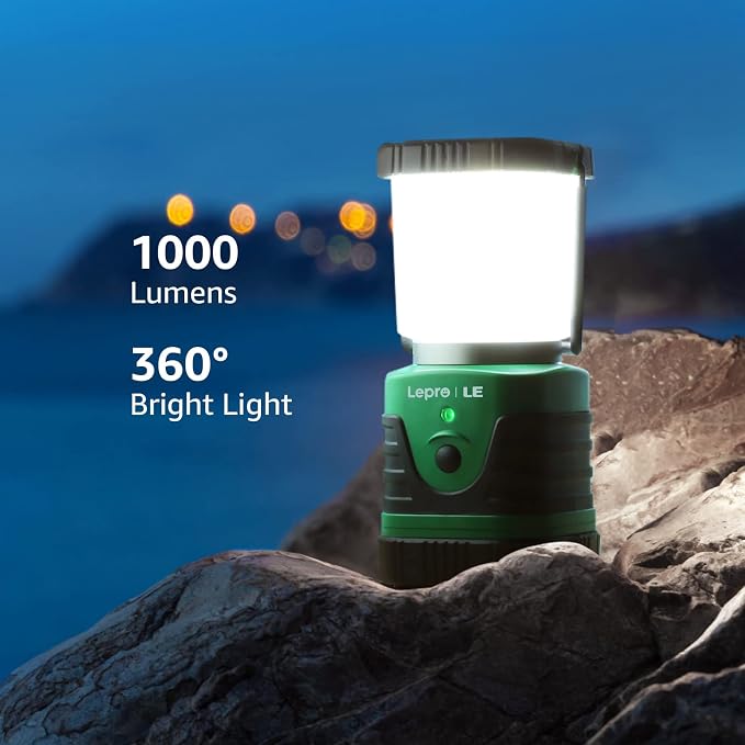 Lepro 1000LM LED Camping Lantern Rechargeable, 4400mAh Green Tent Light with 4 Light Modes, Waterproof Lantern Flashlight for Hurricane Emergency, Camping Essentials, USB Cable Included | Camping Essentials, Waterproof Lantern Flashlight for Camping, E...