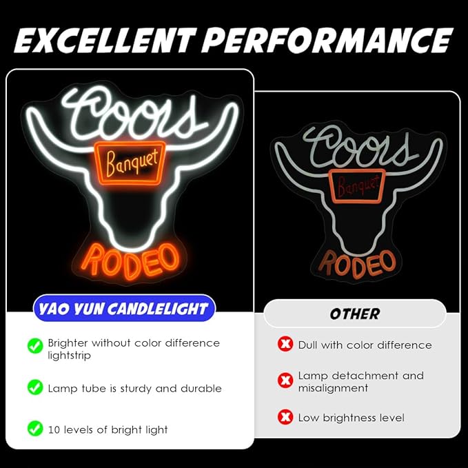 Beer Neon Sign Bar Sign, Western Decor Cowboy LED Neon Sign with Dimmable Switch & USB Power, LED Neon Signs for Man Cave Wall Decor, Perfect for Christmas Birthday Party Gift (14.6 X 13.4 inch)