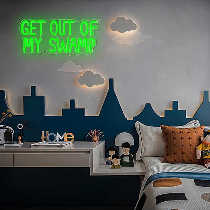 Get Out of My Swamp Neon Sign Green Led Signs for Bedroom Wall USB Funny Neon Lights for Home Theme Party Birthday Kids Room Decor