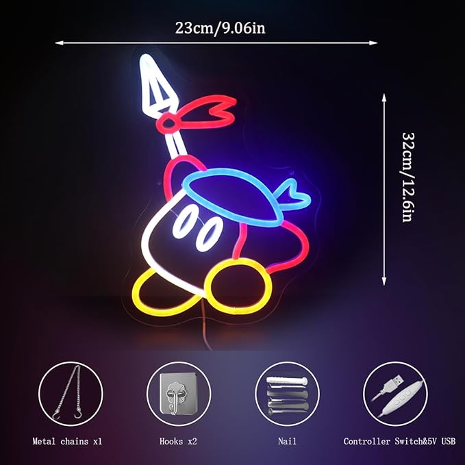 Gaming Neon Sign for Kids Bedroom Game Room, LED Anime Neon Sign Wall Art for Gaming Setup, Man Cave, Dorm or Bedroom Decor, Dimmable USB, Gift for Gamers Teens, Boys, Kids(spearboy)