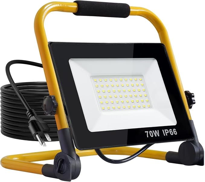 LED Work Lights with Stand, Adjustable Work Light, (1 Adjustable Head) | Waterproof Foldable Tripod, 6,500 Kelvin, Extended Cord for Outdoor & Indoor Job Sites, Workshops