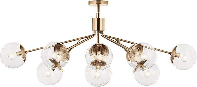Kichler Silvarious 12-Light Linear Convertible Chandelier, Soft Modern Light with Clear Glass in Champagne Bronze, for Dining Room or Living Room (17.75" x 26.75" x 48"), 52703CPZCLR