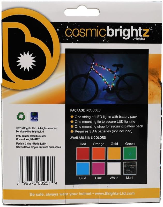 Brightz CosmicBrightz LED Bike Frame Rope Light - 6.5-Foot String Rope - Battery-Powered with On/Off Switch - Ultra Bright Color Keeps Your Ride Fun and Safe for Kids, Teens, & Adults
