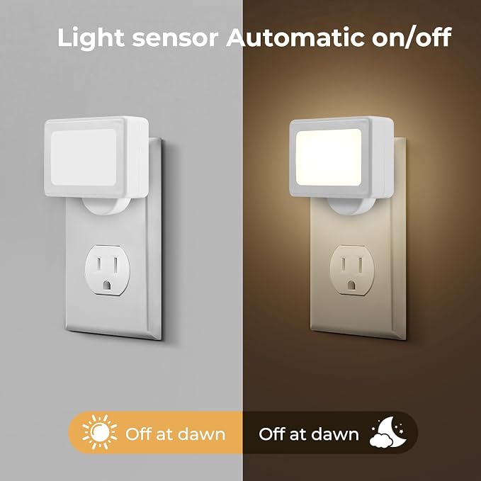 4 Pack Night Light Plug in Wall with Adjustable Direction,with Light Sensor | Dusk to Dawn Auto On/Off,Soft White 2700K 100LM, Nightlight for Hallway, Bathroom, Bedroom, Kitchen, Nursery,Non-Dimmable