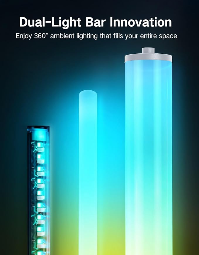 OUTON Bright Smart Floor Lamp with Remote, App & Touch Control, RGB Color Changing Standing Lamp, 2200K-6500K Dimmable, 3 Adjustable Heights, 32 Scenes for Living Room Bedroom Office,Grey