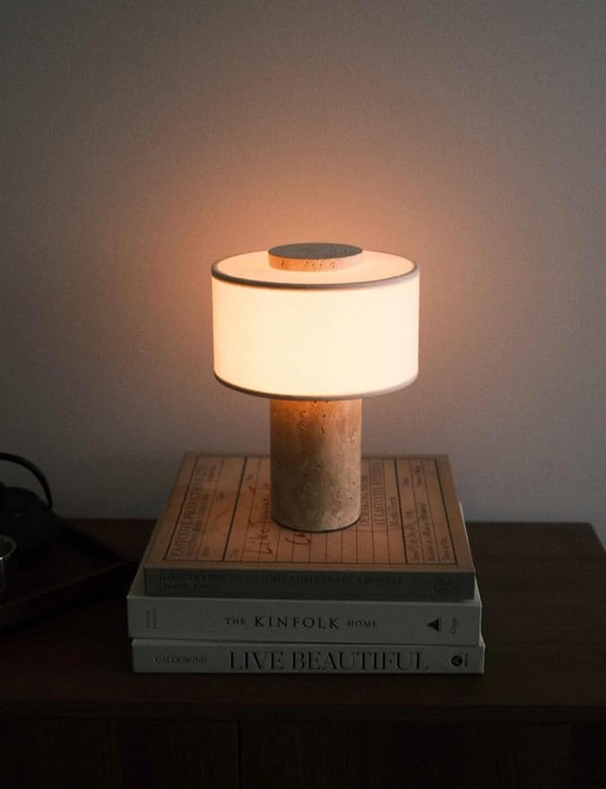 BSOD Travertine Lamp, Rechargeable 10 Inch Stone Table Lamp Marble Wabi Sabi Light Fixture Cordless Touch Dimmable LED Decor for Console, Side, Entryway, Foyer, Counter(Rechargeable Travertine Lamp)