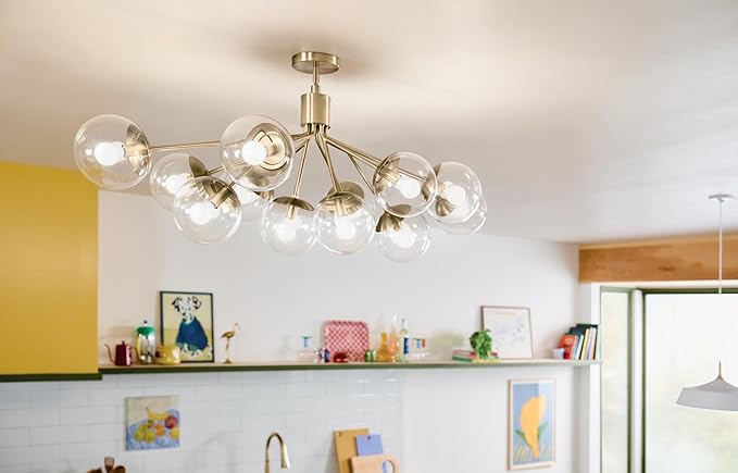 Kichler Silvarious 12-Light Linear Convertible Chandelier, Soft Modern Light with Clear Glass in Champagne Bronze, for Dining Room or Living Room (17.75" x 26.75" x 48"), 52703CPZCLR