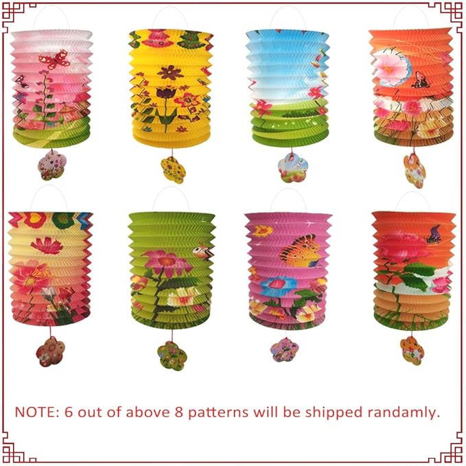 12Pack Chinese Japanese Hanging Paper Lanterns, Colorful Asian Chinese Flower Lanterns Lamp Shades, Festival Decoration for Chinese Lunar New Year, Celebration, Oriental Party