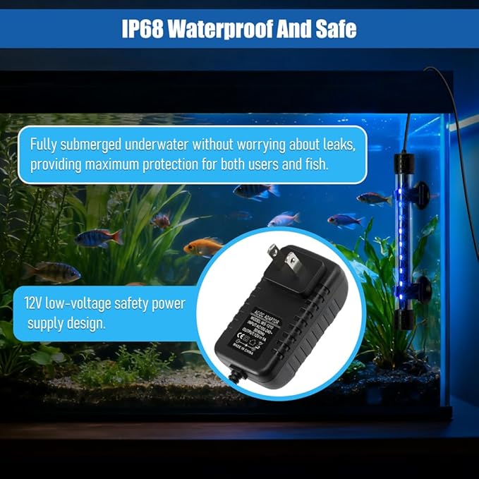 LED Aquarium Light with IP68 Waterproof and Memory Function Submersible Fish Tank Light with Remote and 16 Colors 7.5 Inches Brightness Adjustable Underwater Light Bar for Fish Tank Aquarium