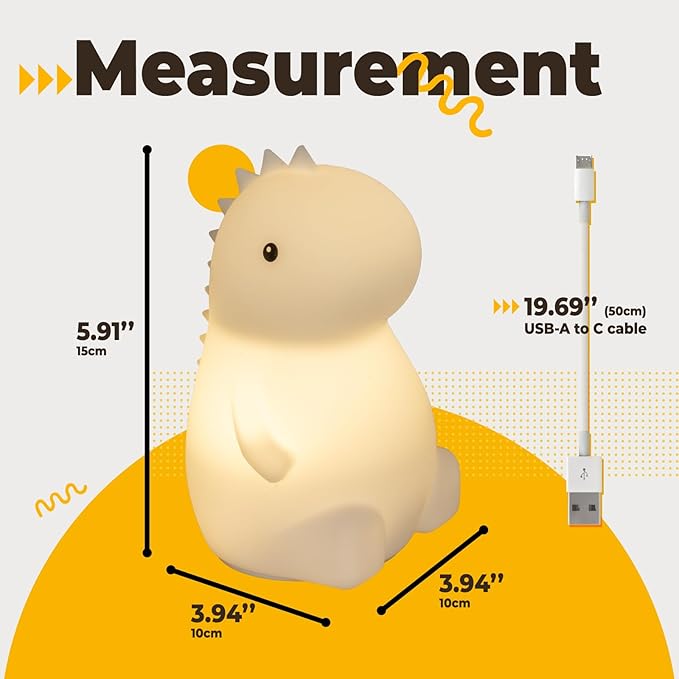 LED Squishy Animal Night Light - 2 Level Dimmable Nursery Lamp, Rechargeable Touch Lamp, Cute Dorm Decor, Small Boys Girls Gift (Little Dinosaur)