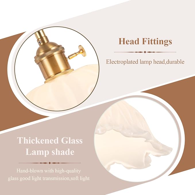 Plug in Pendant Light Fixtures,Hanging Light Fixture Corded On/Off Switch,10.6in E26 White Glass Lampshade Pendant Lighting for Kitchen Island, Bedroom, Dining Room