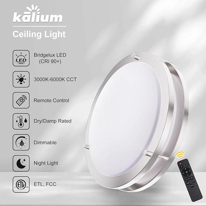 LED Ceiling Light with Remote 2 Pack 13 Inch Flush Mount Ceiling Light Fixture, 24W 3000K-6000K Adjustable Color Temperature, Dimmable Lighting Fixtures for Kitchen Bedroom Living Room Hallway
