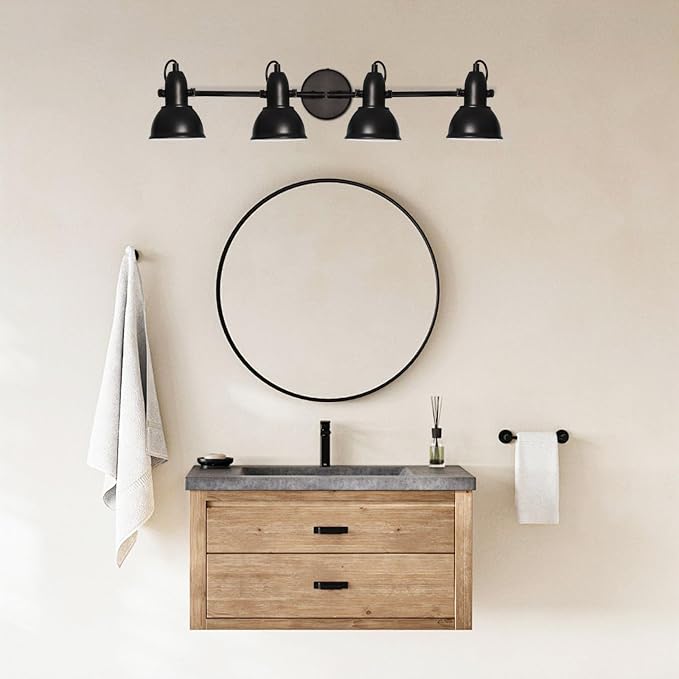HiBay Track Lighting Fixtures Ceiling Black, Adjustable 4-Light Spotlight | Industrial LED Track Lights for Kitchen, Dining Room, Bedroom, E26 Base (Bulb Not Included)
