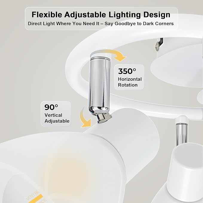 HiBay 3-Light Track Lighting, Modern Glass Ceiling Light Fixture White | Directional Flush Mount Spotlight Round for Kitchen, Bedroom, Living Room, E12 Base, Bulbs Not Included