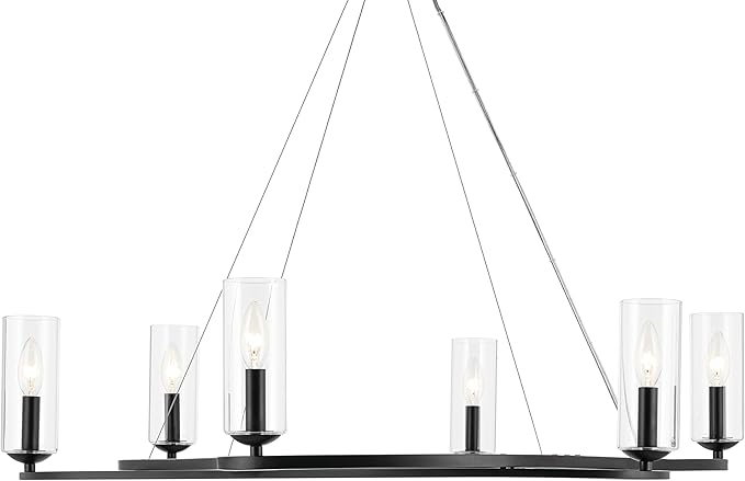 Kichler Harpin 6-Light Chandelier, Sloped Ceiling Compatible, for Dining Room or Living Room with Clear Glass in Black (8.5" x 37.75"), 52771BK