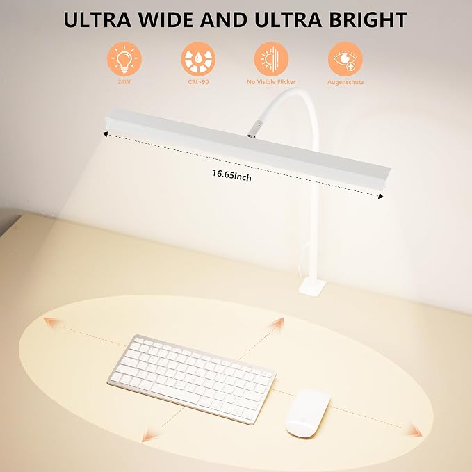 LED Desk Lamp for Office Home, Adjustable Flexible Eye-Caring Desk Light with,5 Modes 10 Brightness Adjustment, USB Adapter Desk Lamp with Clamp-T-W