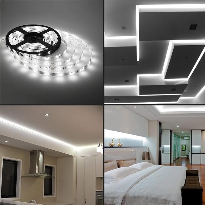 Flexible LED Strip Lights,600 Units LEDs,LED Strips,Waterproof,12 Volt LED Light Strips, Pack of 16.4ft/5m,for Holiday/Home/Party/Indoor/Outdoor Decoration (Waterproof&White&2Pack)