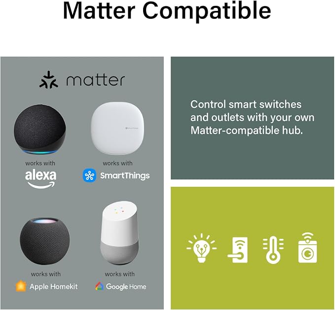 Legrand Radiant Wi-Fi Matter 15 Amp Smart Plug-in Switch, White, 2 Pack | Effortless Setup, Compatible with Alexa, SmartThings, HomeKit and Google, Matter Smart Hub Required, Set Scenes, Save Energy