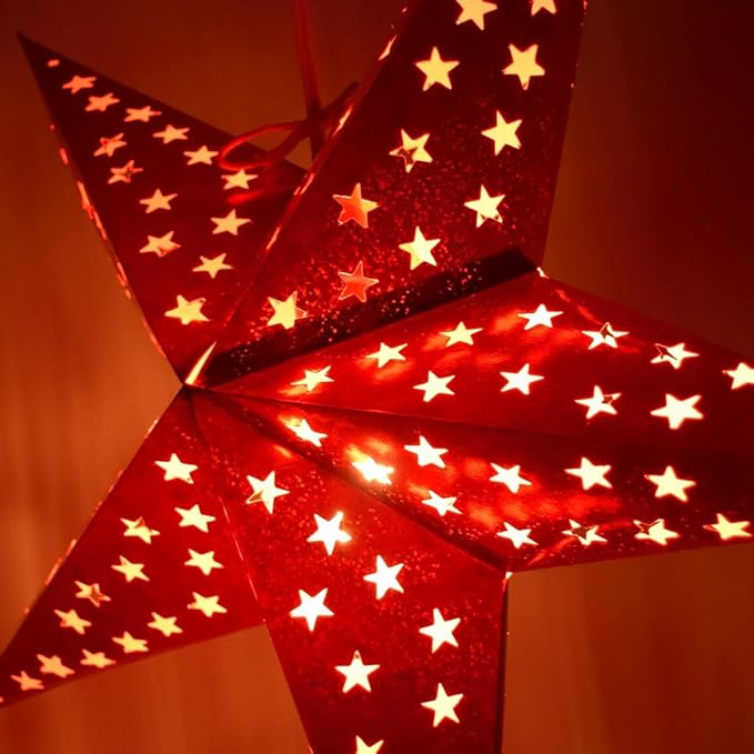 Hologram Red Paper Star Lantern with 12 Foot Power Cord Included