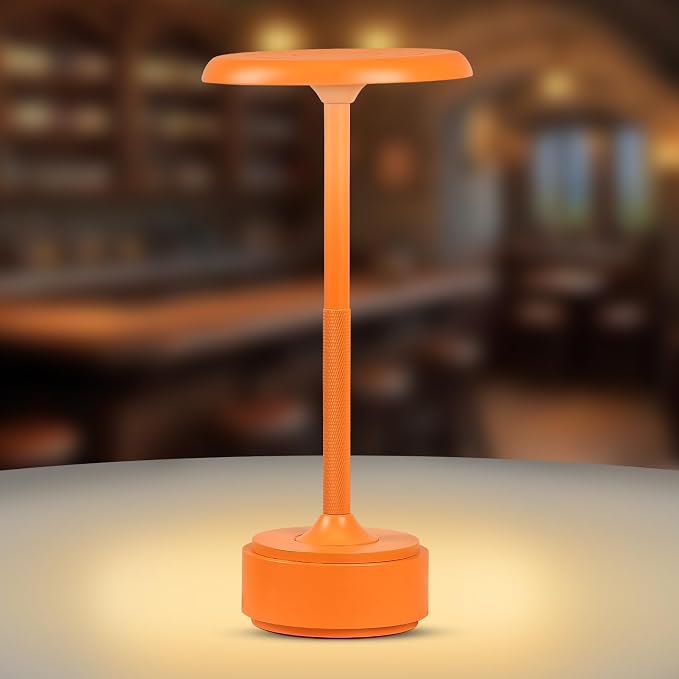 Cordless Rechargeable Modern Metal Table Lamp, Touch Dimming, 3-Color | Orange, 5200mAh Battery, Portable LED Desk Light, Touch Sensor, Suitable for Night Light/Restaurant/Night Stand/Coffee/Bar