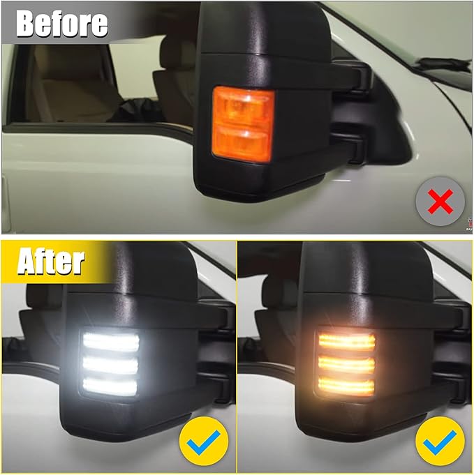 Switchback LED Side Mirror Marker Lights fit for 2008-2016 Ford F250 F350 F450 F550 Super Duty, Sequential Amber Turn Signal Lights, White Running Lights