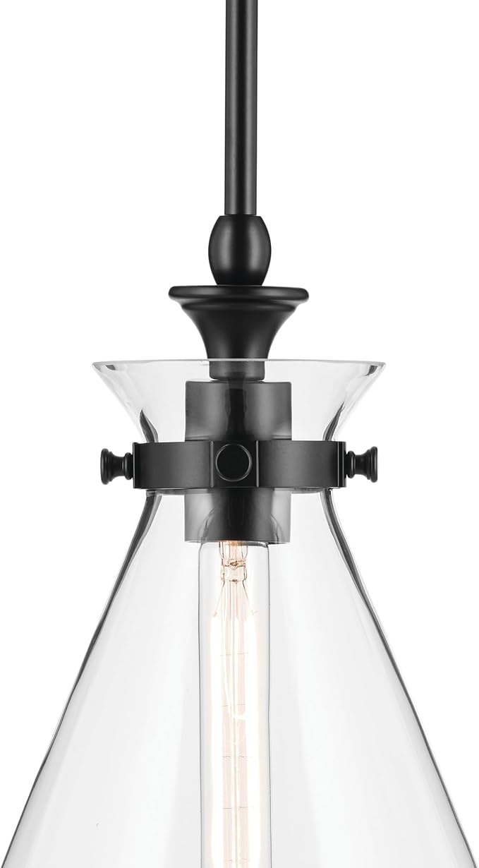Kichler Laria Pendant Light, Clear Glass, Black | Updated traditional pendant light for kitchen islands and dining rooms (14.5" x 10.5"), 52774BKCLR