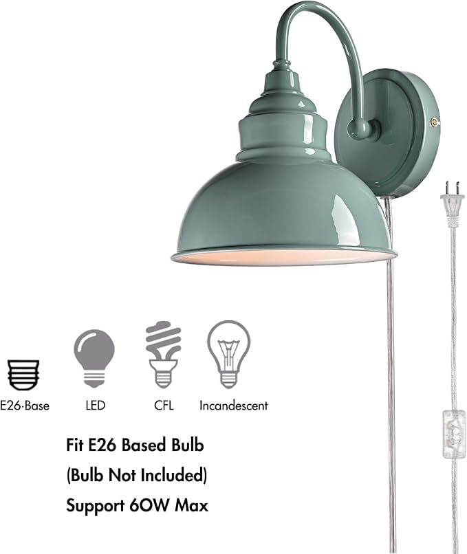 Mini Gooseneck Wall Sconce, 2-Way Mount with Switch, Macaron Green | Flexible Gooseneck, Plug-in & Hardwired Dual Installation, On/Off Switch Included, Fits Bedroom, Corridor, Porch