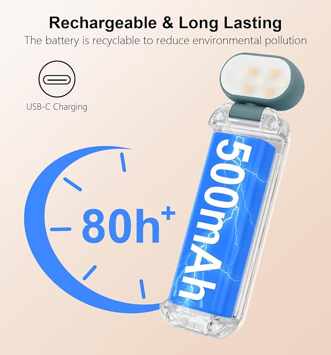 Gritin Reading Light, Rechargeable Book Light for Reading in Bed | Eye Caring 3 Color Temperatures, 5-Level Dimmable Brightness, Long Lasting, Compact Size Clip on Book Lamp-Pacific Blue