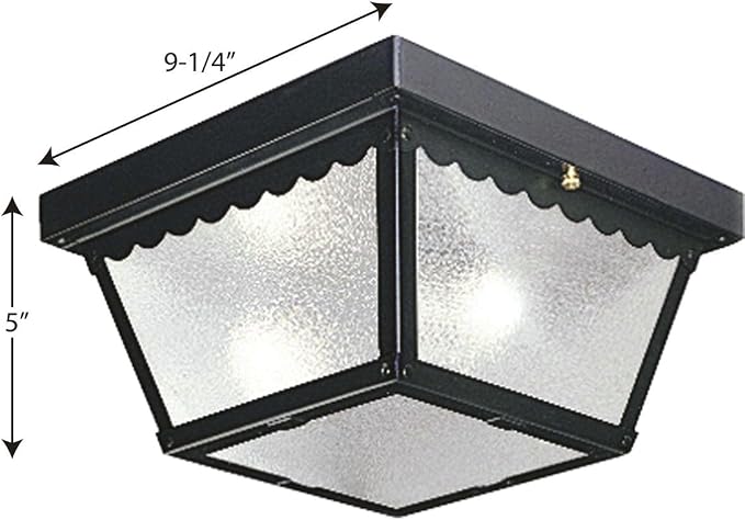 Progress Lighting 2-Light Indoor and Outdoor Flush Mount Ceiling Light, Interior and Exterior Ceiling-Mount Light Fixture for Porch Light, Patios, Garages, Hallways, Metal, 9-1/4" by 5", Black