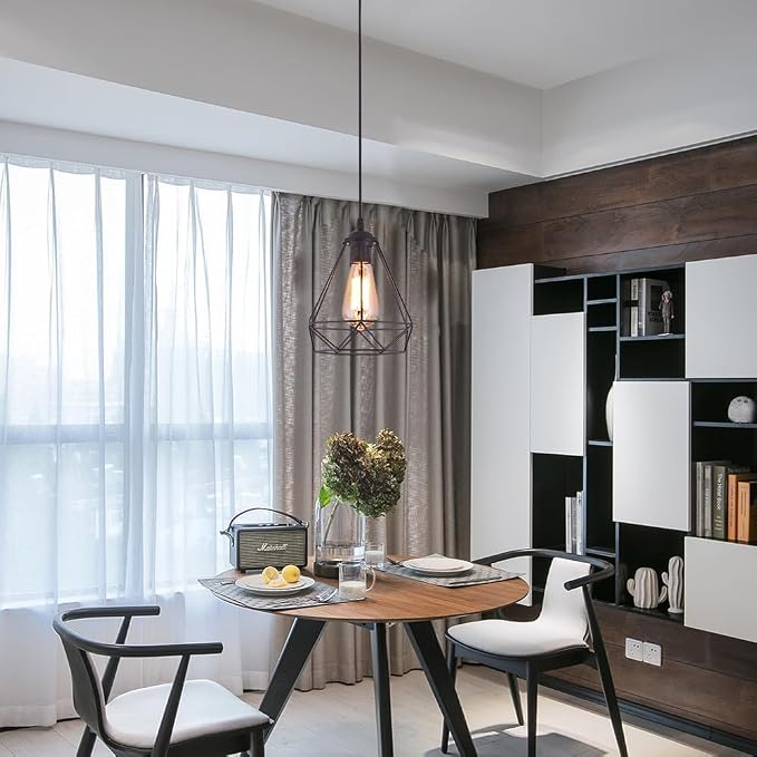 2 Pack Black Pendant Lights Kitchen Island,Farmhouse Hanging Lamp with Adjustable Cord,Small Metal Cage Hanging Ceiling Pendant Light Fixture for Dining Room,Entryway,Kitchen Island Sink,Foyer