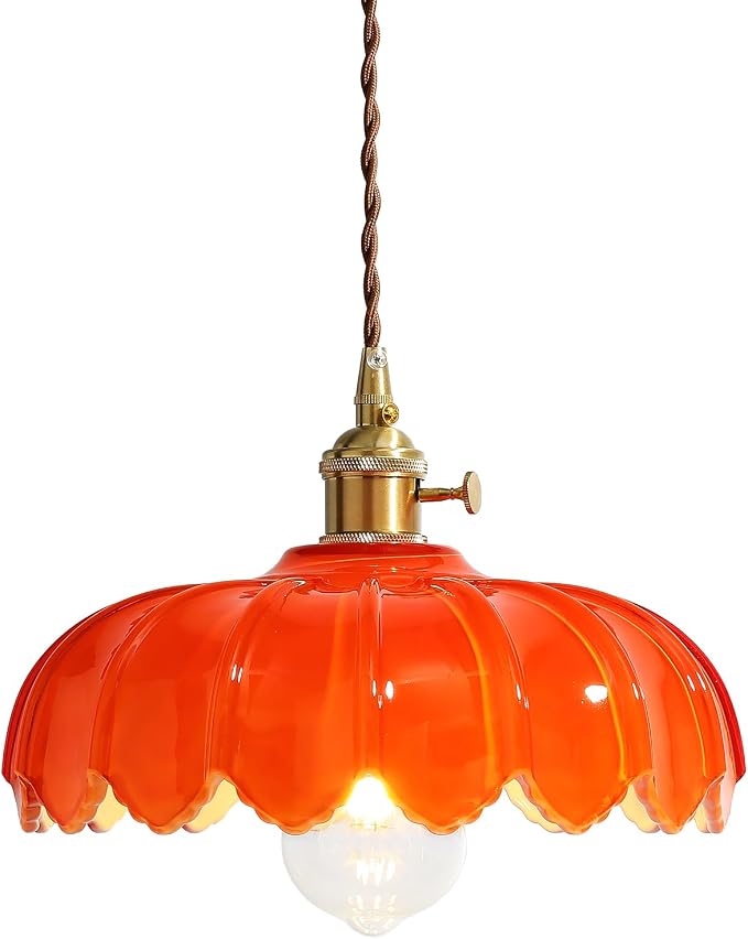 XZHGCEE Plug in Pendant Light: Hanging Light Plug in Orange Glass Hanging Lamp, Pendant Lighting for Kitchen Island, Bedroom, Dining Room, Living Room, E26 No Bulb