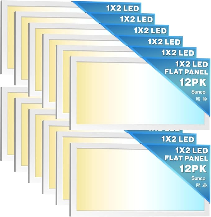 Sunco 12 Pack 1x2 LED Flat Panel Lights, 3CCT Selectable 16-20W, Dimmable | 2000LM, Selectable Wattage 16W/18W/20W, CCT 3500K/4000K/5000K, Office and Drop Ceiling Lighting Troffer Replacement