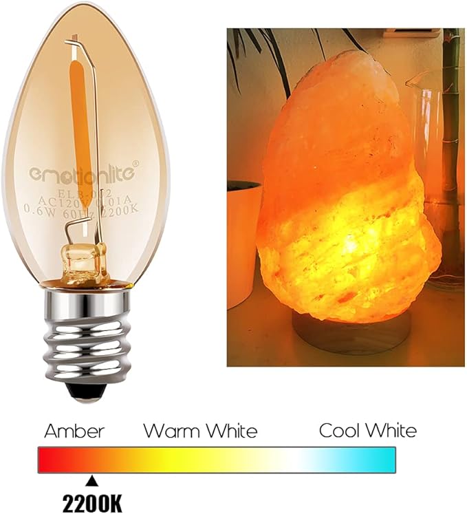 Emotionlite Night Light Bulbs, Amber LED C7 Bulb, 4W-7W Equivalent, E12 Candelabra Base, Salt Lamp and Nightlight Replacement Bulb, 0.5W, Amber Yellowish 2200K, 50LM, 30 Pack