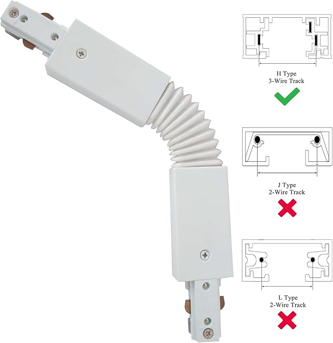 H Type Track Lighting Accessories, White Flexible Connector for Single Circuit 3-Wire-1 Track Rail, Track Connector for H Track System (White Flexible Adjustable Connector)